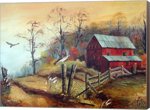 Framed Red Barn and The Hawk Print
