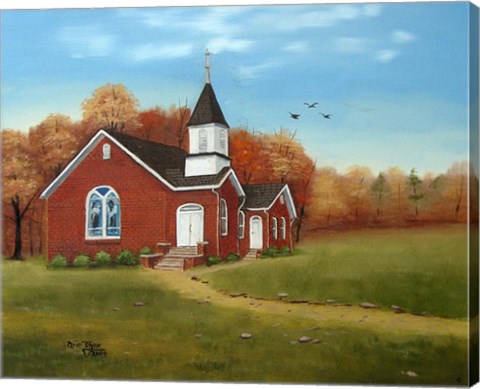 Framed Palm Tree Church in Autumn Print