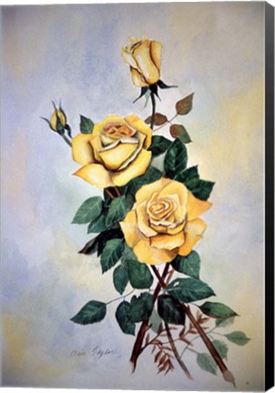 Framed Yellow Roses Sprig Print
