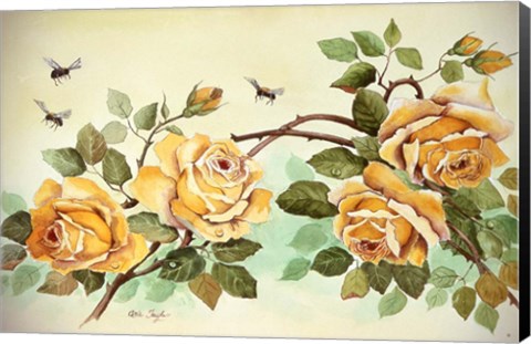Framed Yellow Roses with Bees Print