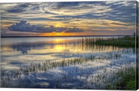 Framed Lakeside At Sunset Print