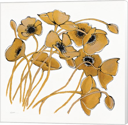 Framed Gold Black Line Poppies II Print