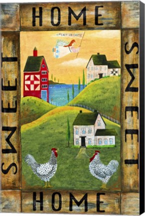 Framed Home Sweet Home Chicken Rooster Angel Flag- Print