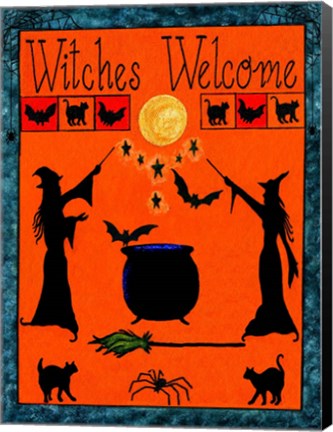 Framed Witches Welcome Spell Flag Print