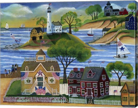 Framed Americana Seaside Lighthouse Print