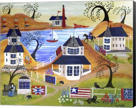 Framed Americana Seaside Quilts Under Willow Trees Print