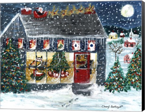 Framed Christmas Night Folk Art Santa Reindeer Print