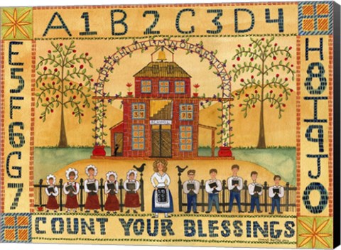 Framed Count Your Blessings School Sampler Print