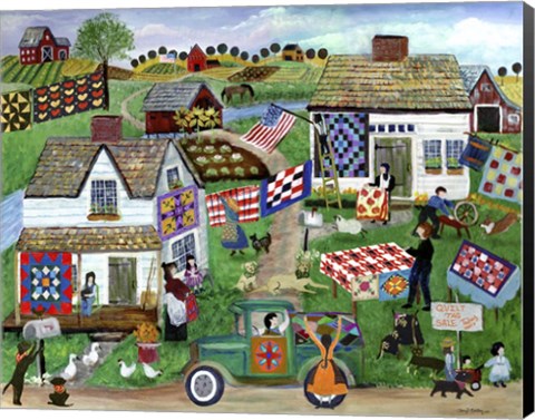 Framed Country Folk Art Quilt Tag Sale Print