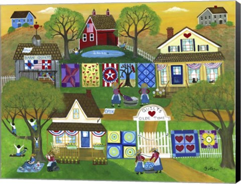 Framed Old Tyme Barn Folk Art Quilts Print