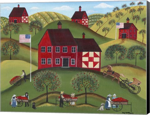 Framed Primitive Americana Red Apple Barn Print