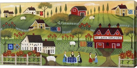Framed Red Barn Quilters Print