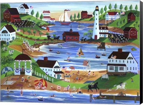 Framed Summertime Fun Oceanside Village Print