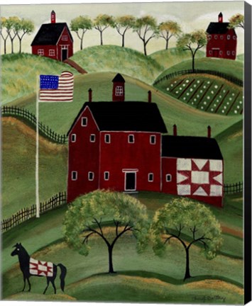 Framed American Red Quilt House Print