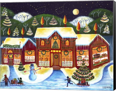 Framed Christmas Country Shops Print