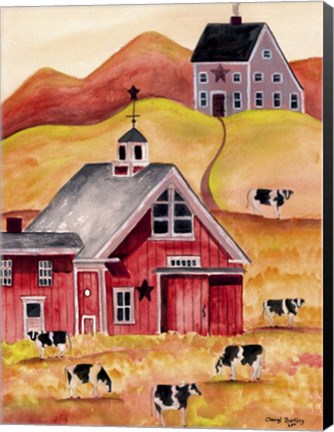 Framed Cow Folk Art Barn Print
