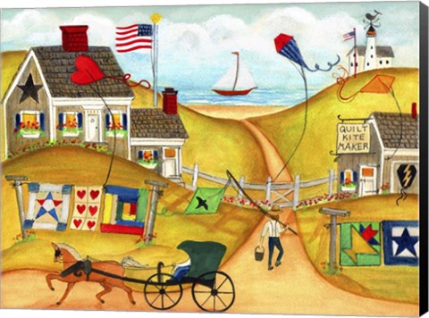 Framed Americana Oceanside Kite And Quilt Maker Print