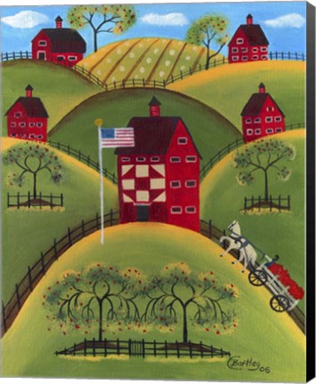 Framed Red Apple Quilt Barns Print