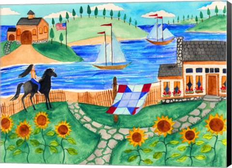 Framed Cottage By The Sea Print