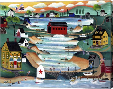 Framed Folk Art Angel Over Falls Village Print