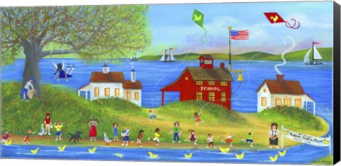 Framed Rubber Dickie Race At Little Red School House Folk Art Print