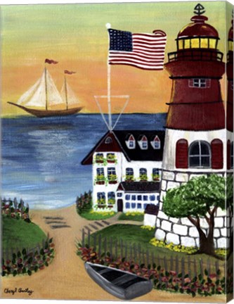 Framed Sunset Lighthouse Print