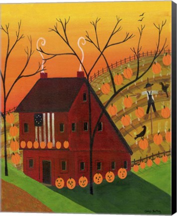 Framed Sunset Pumpkin Saltbox Print