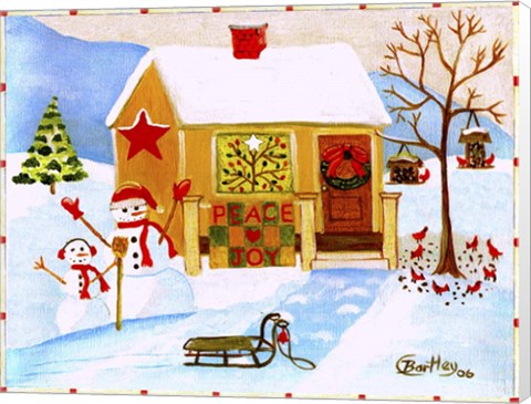 Framed Snowman Peace And Joy Print