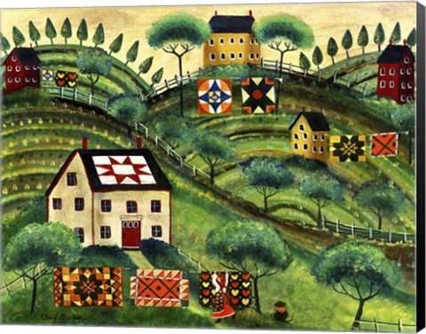 Framed Mama&#39;s Country Quilt Houses On Harvest Hills Print
