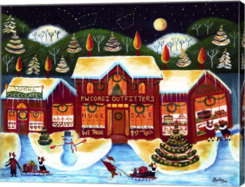 Framed P.W. Corgi Christmas Shop Print