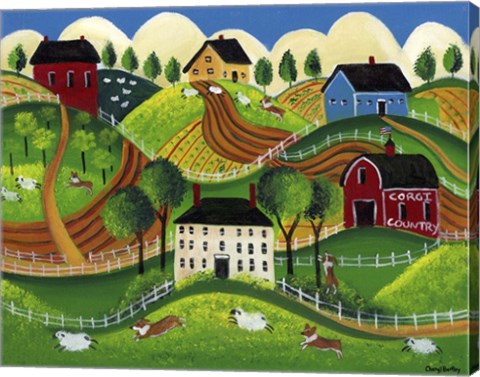 Framed Corgi Country Print