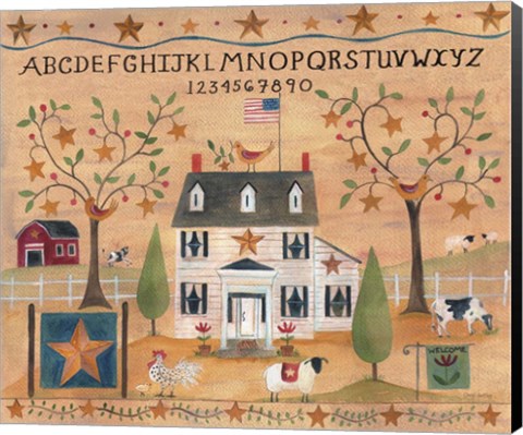 Framed Star Bird Farm Sampler Print