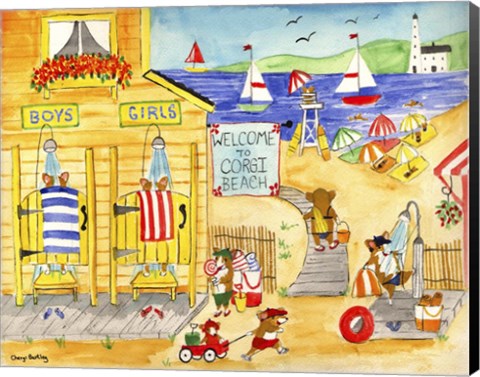 Framed Welcome To Corgi Dog Beach Print