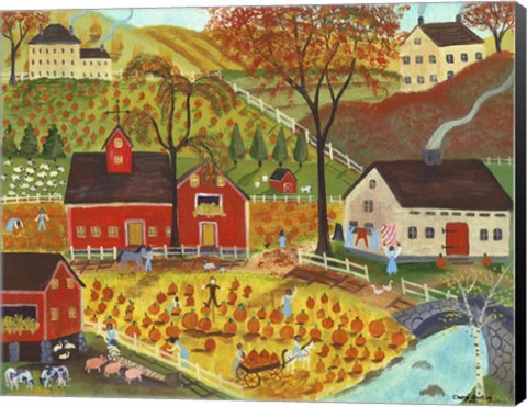 Framed Country Farm Pumpkin Pickers Print