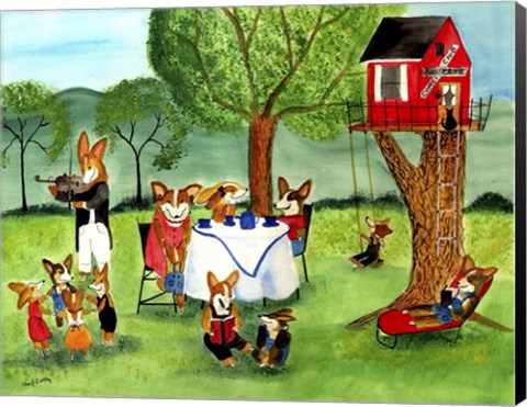 Framed Corgi Dog Tea Party Print