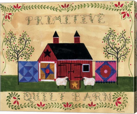 Framed Primitive Quilt Barn Sampler Print
