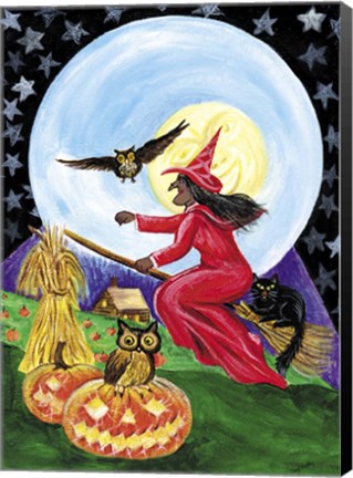 Framed Red Witch Halloween Moon Print