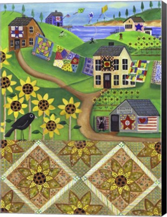 Framed Sunflower Quilt Farm Print