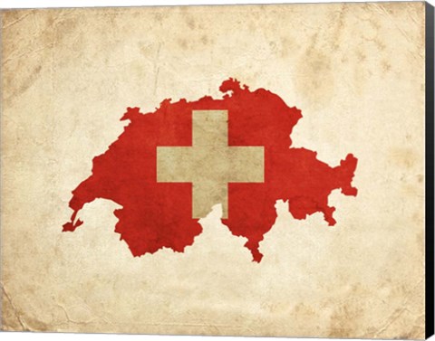 Framed Map with Flag Overlay Switzerland Print