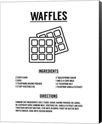 Framed Waffle Recipe Black on White Print