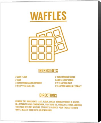 Framed Waffle Recipe Yellow on White Print