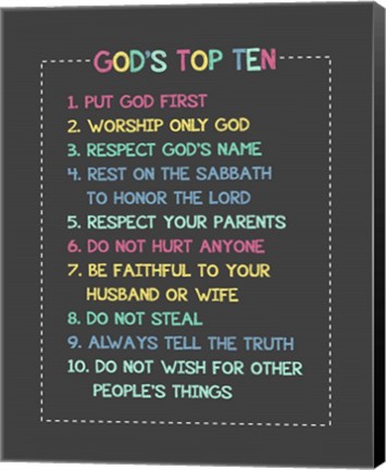 Framed God&#39;s Top Ten Stitch Border - Rainbow Print