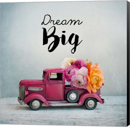 Framed Dream Big - Pink Truck and Flowers Print