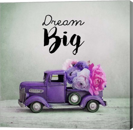 Framed Dream Big - Purple Truck and Flowers Print