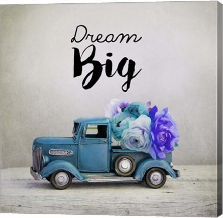 Framed Dream Big - Blue Truck and Flowers Print