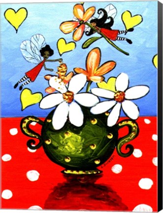 Framed Flower Arranging Fairies Print