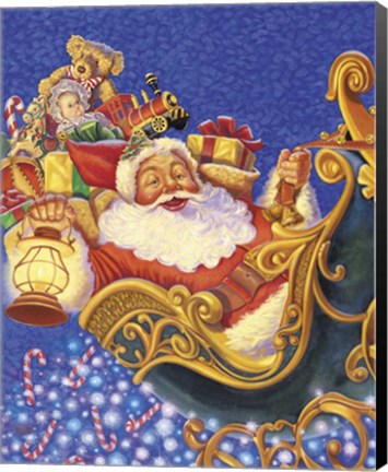 Framed Santa Sleigh Sparkles Print