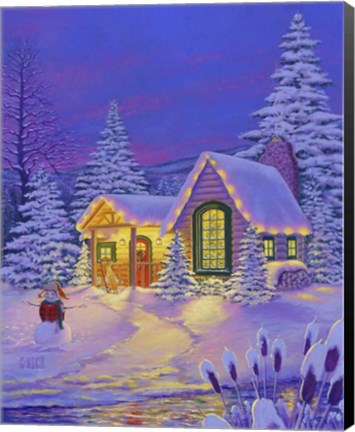 Framed Xmas Cabin Print