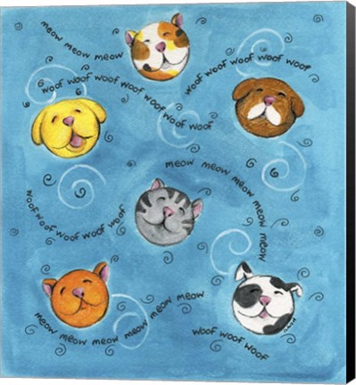 Framed Bouncey Balls Cats and Dogs Print
