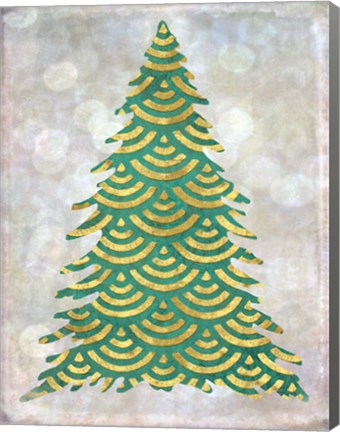 Framed Decorated Green and Gold Xmas Tree Print